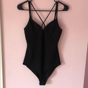 Black strappy bodysuit